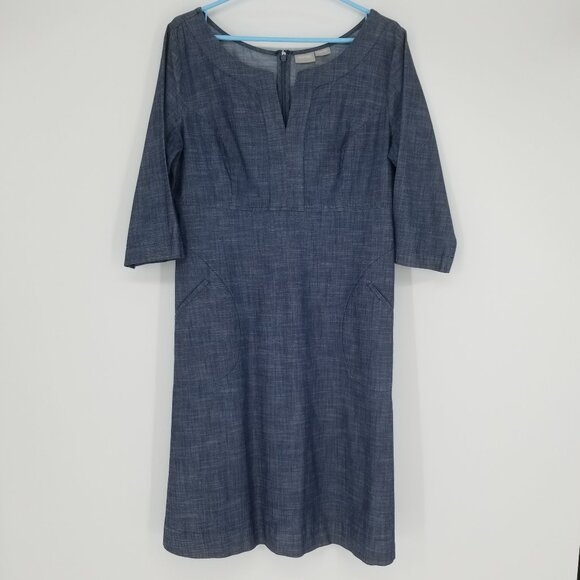 eshakti Dresses & Skirts - Eshakti Cotton Midi Dress - Lightweight Denim, Retro Styling, Sheath/A-line Fit